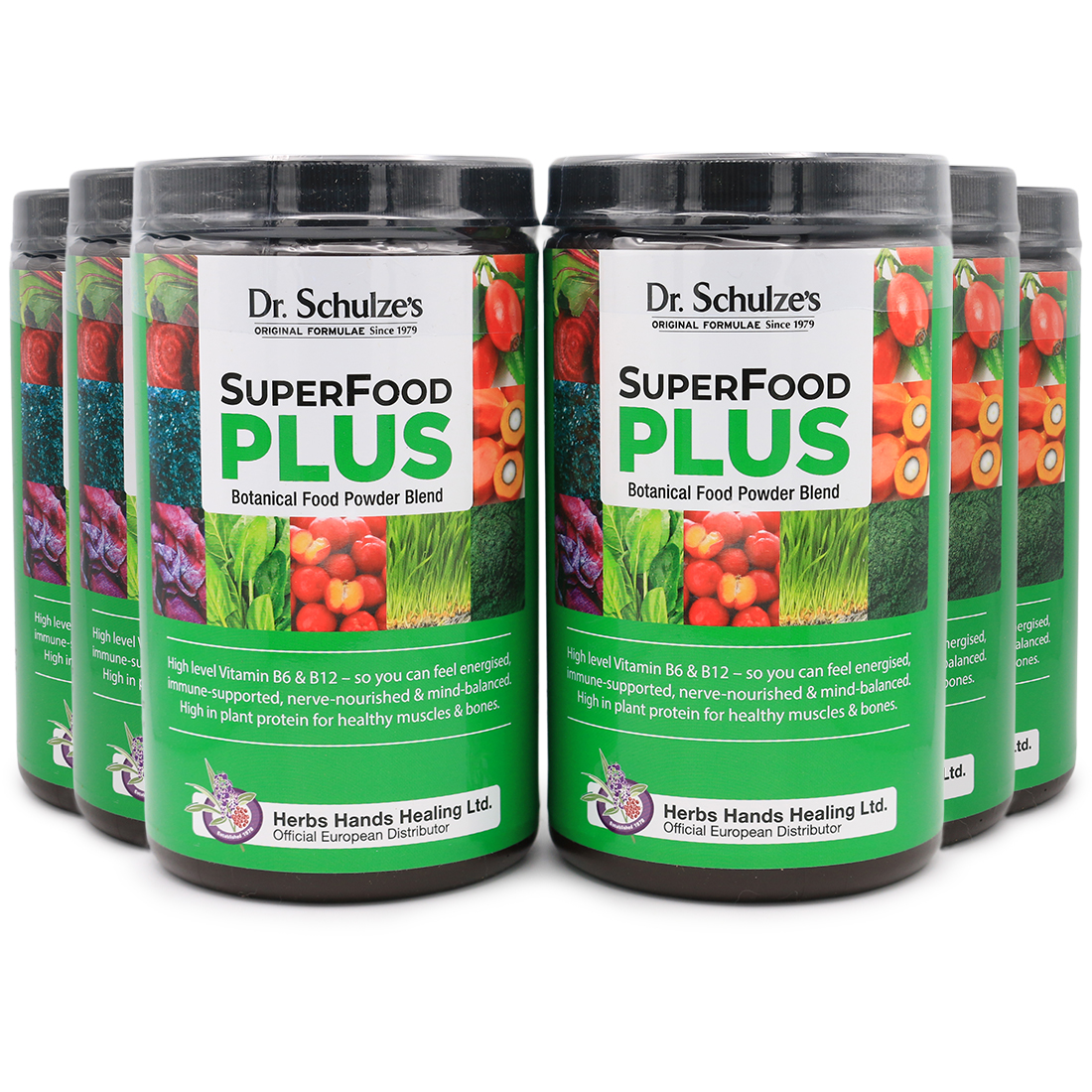 Six tubs of Dr Schulze's Superfood Plus
